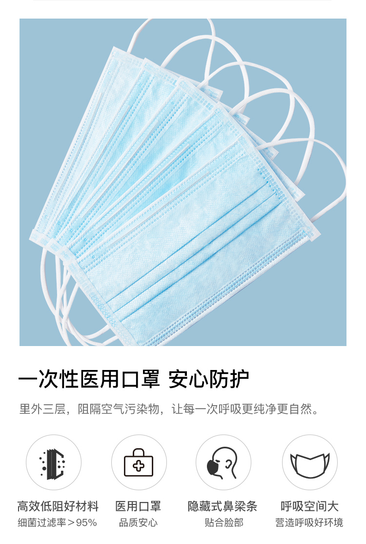 比亚迪 淘宝心选 医用级 一次性口罩三层50支