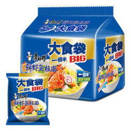 康师傅方便面大食袋鲜虾鱼板面五连包13件