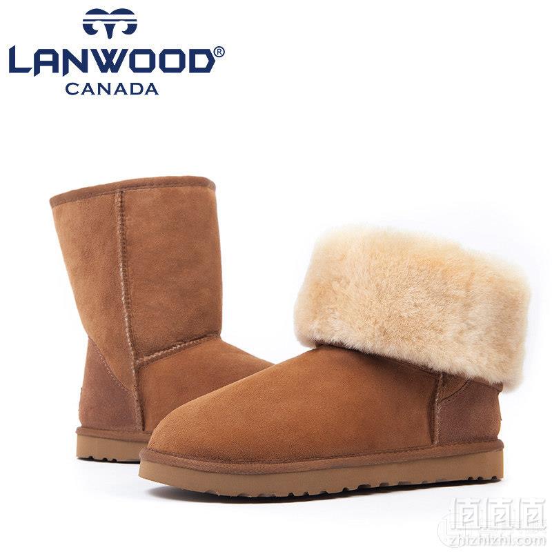 加拿大Lanwood 澳洲美利奴羊皮毛一体 情侣款中筒雪地靴 多色史低228元包邮（需领券）