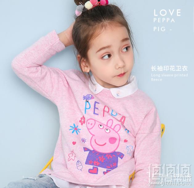 小猪佩奇 正版授权女童纯棉长袖圆卫衣新低39元包邮（需用券）