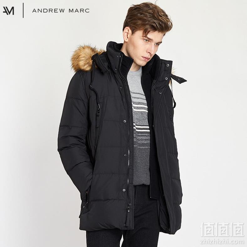 18新款，Andrew Marc 安德鲁·马克 男士中长款立领羽绒服 2色399元包邮
