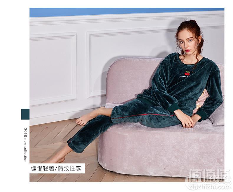 芬腾旗下 玛伦萨 女式圆领加厚法兰绒秋冬家居服套装109元包邮（需用优惠券）