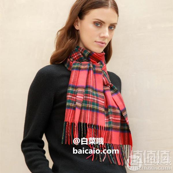 Prime会员专享镇店之宝，苏格兰百年奢侈羊绒品牌 Johnstons of Elgin 100%羊绒苏格兰格纹围巾 WA16 两色新低479元包邮包税（需用码）