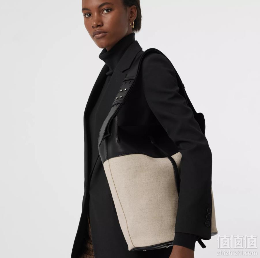 1547175408952812.png 意大利产18秋冬新款,国内¥11800 Burberry 女士大号真皮拼棉麻水桶包 4折免费直邮包税到手4880元