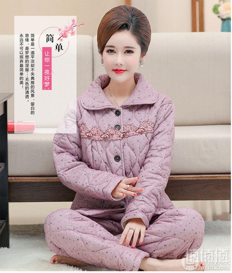 冬季女士三层加厚夹棉家居服套装 多款69.9元包邮（需用30元优惠券）