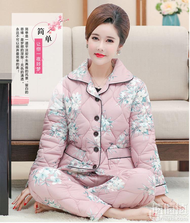 冬季女士三层加厚夹棉家居服套装 多款69.9元包邮（需用30元优惠券）