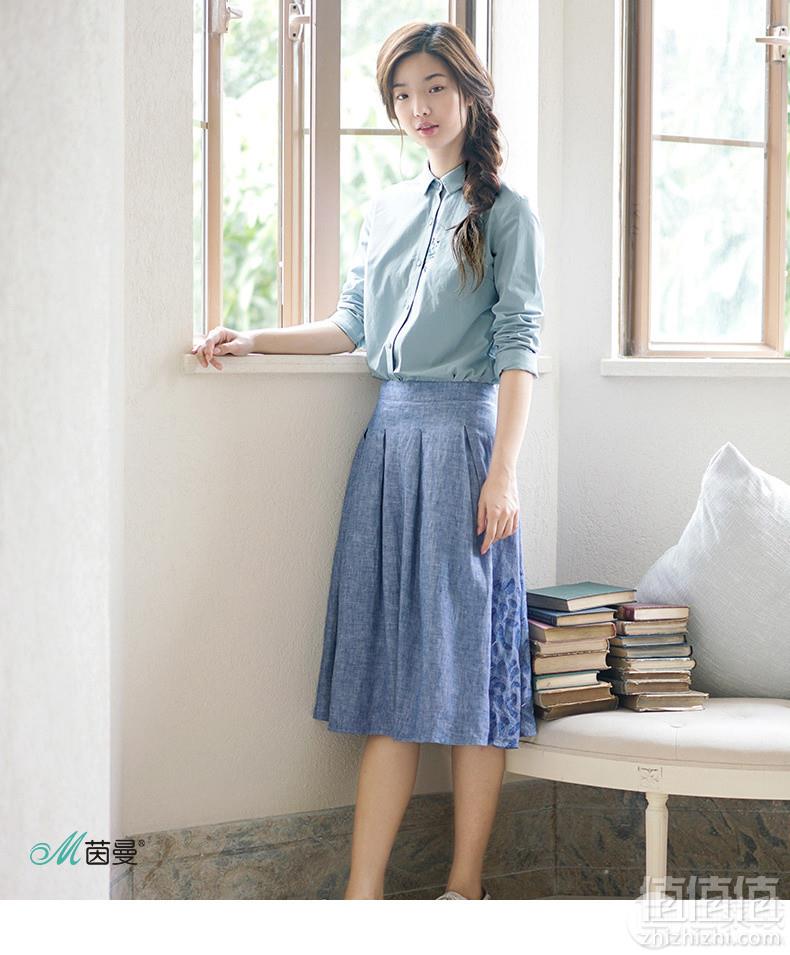 1548137376545047.jpg 2019春装新款 茵曼 女士宽松刺绣长袖衬衫 2色119元包邮(需领券)