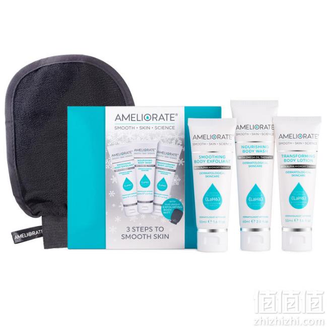 Ameliorate 去鸡皮肤平滑四件套（去角质霜50ml+沐浴乳60ml+身体乳50ml+去角质手套）£16.5凑单免费直邮到手147元