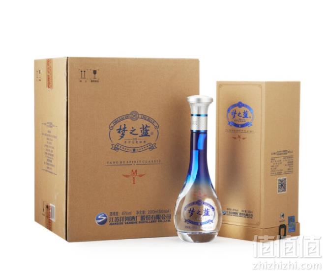 洋河 梦之蓝M1 45度 整箱装白酒 500ml*4瓶（内含2个礼袋） 送葡萄酒996元包邮（需领券）