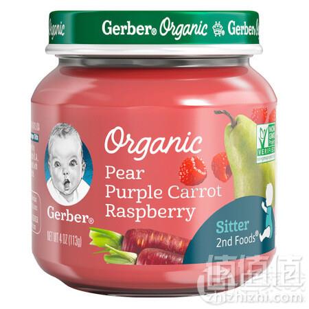 Gerber 嘉宝 二段 香梨紫胡萝卜树莓泥 113g*16 ￥124包邮包税7.75元/瓶