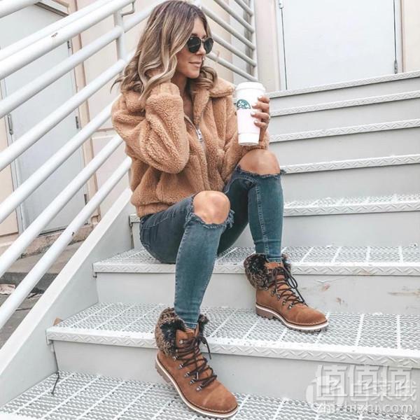 Prime会员，18年冬季新款 Sam Edelman Bowen 女士毛绒系带短靴 G0251L新低458.4元包邮包税（PRIME会员8折）