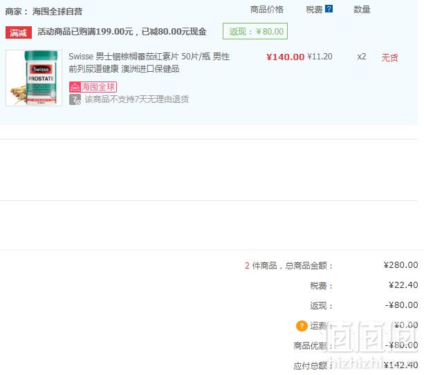 Swisse 男士前列腺保健片 50粒*2瓶 ￥142.4含税包邮合71.2元/件含税包邮（双重优惠）