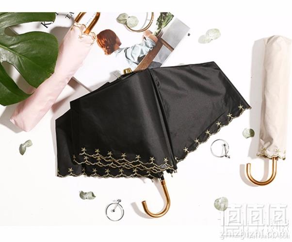 网易严选 三折色胶布刺绣折伞 UPF50防晒 3色秒杀价47元