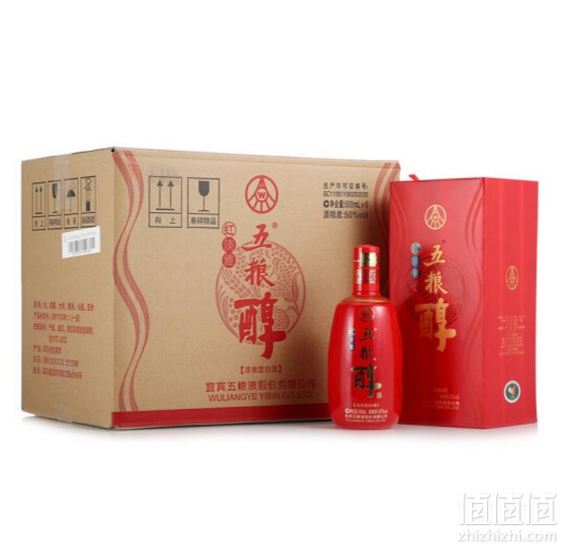 五粮液公司，五粮醇 红淡雅 50度浓香型白酒 500ml*6瓶*2件 644.3元包邮53.6元/瓶（下单满减）