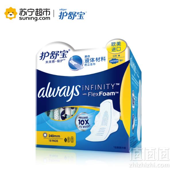 护舒宝 未来感·极护日用液体卫生巾 240mm*18片*6件+凑单品 109元包邮18.17元/件（双重优惠）