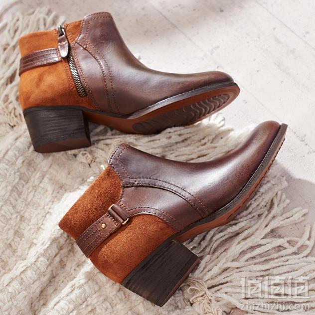 国内1599，Clarks 其乐 Maypearl Lilac 女士真皮粗跟短靴 Prime会员免费直邮含税到手310.2元