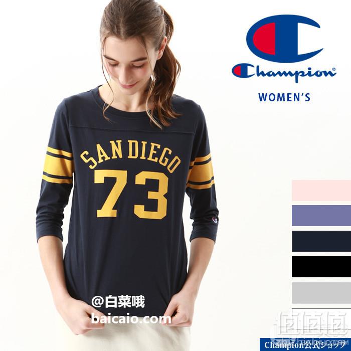 限M码，日版 Champion 冠军牌 CW-N401 女士纯棉七分袖足球T恤 Prime会员凑单免费直邮含税到手168元