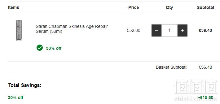 Sarah Chapman 全线7折，抗老化修复精华 30ml £36.4（需用码）凑单直邮到手318元