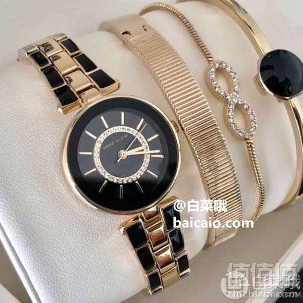 Anne Klein 安妮·克莱恩 AK/3286BKST 施华洛世奇水晶 女士手镯手表套装 Prime会员免费直邮含税到手376元