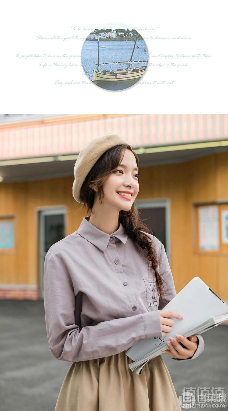 2019春装新款 茵曼 女士棉麻印绣长袖衬衫 4色107元包邮（双重优惠）