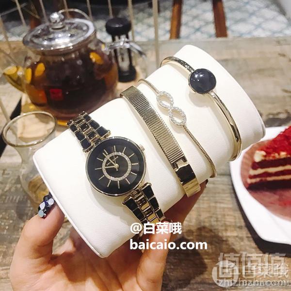 Anne Klein 安妮·克莱恩 AK/3286BKST 施华洛世奇水晶 女士手镯手表套装 Prime会员免费直邮含税到手376元