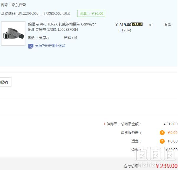 限Plus会员，Arc'teryx 始祖鸟 帆布腰带 M码灵感灰239元包邮（下单立减）