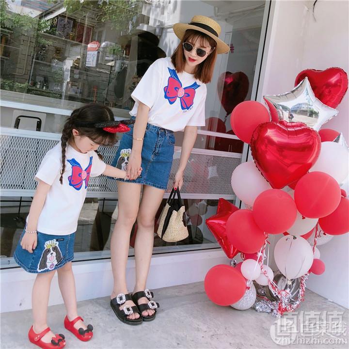 2019夏季新款， 印花蝴蝶结纯棉美少女亲子T恤35元包邮（需领券）