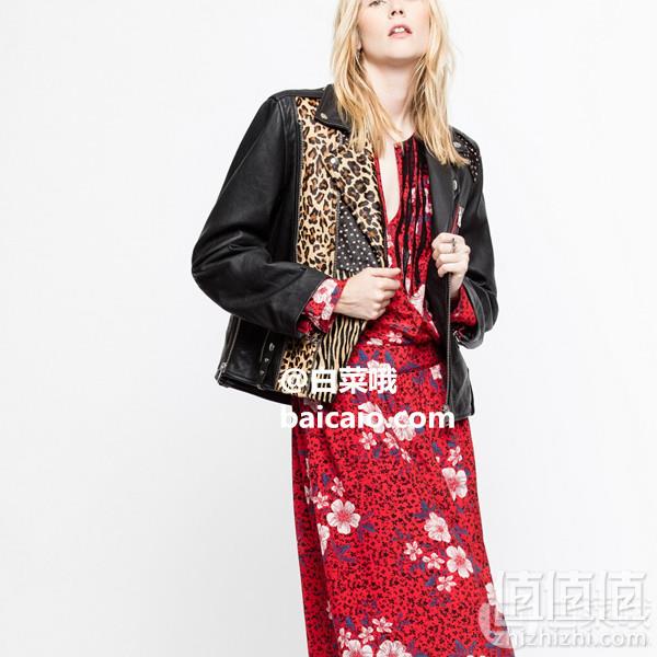 Zadig & Voltaire Liya 豹纹拼接100%小羊皮夹克 3折2775元包邮包税