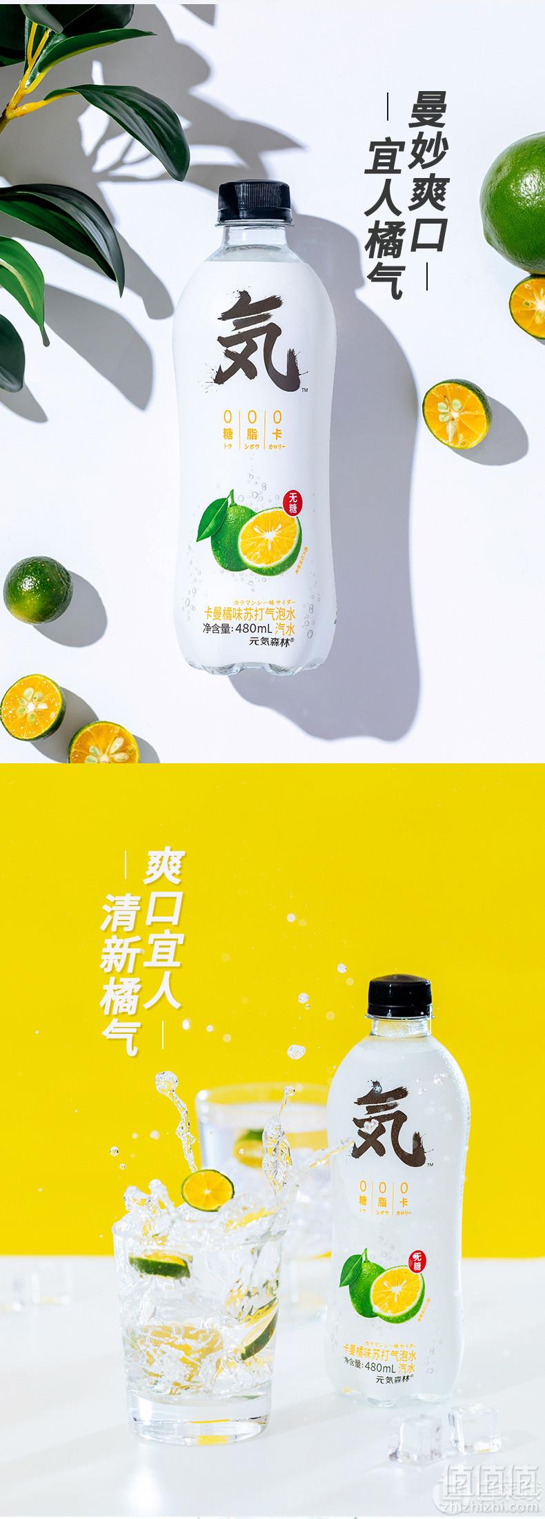元气森林 无糖0脂苏打气泡水 卡曼橘味/白桃味 480ml*12瓶43.9元包邮（需领券）