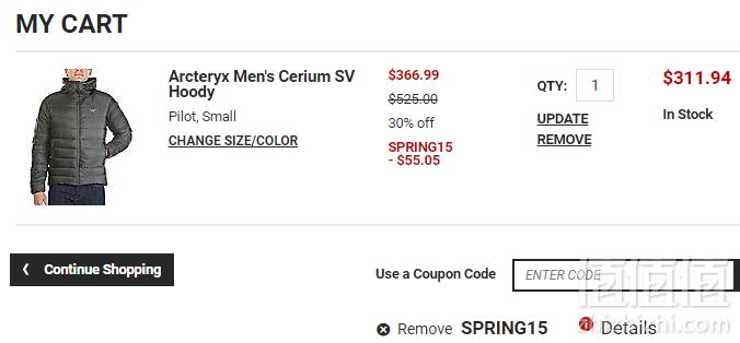 码全，ARCTERYX 始祖鸟  Cerium SV 男士850蓬鹅绒羽绒服 1.94（需用码）到手2135元（国内7600元）