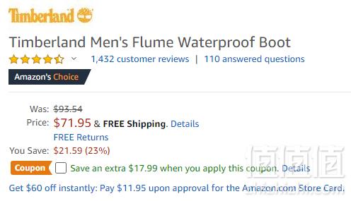 Timberland 添柏岚 Flume 男士户外防水短靴 .96（需用码）到手480元