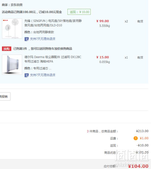 <span>白菜！</span>高颜值新品，Singfun 先锋 DLD-D10 5叶静音落地扇*2台+凑单品104元包邮（双重优惠）