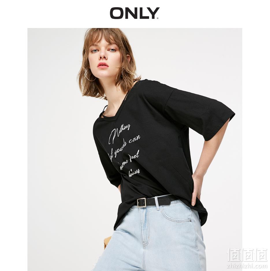 ONLY旗舰店  19新品 女士宽松字母纯棉短袖T恤89元包邮（需领券）