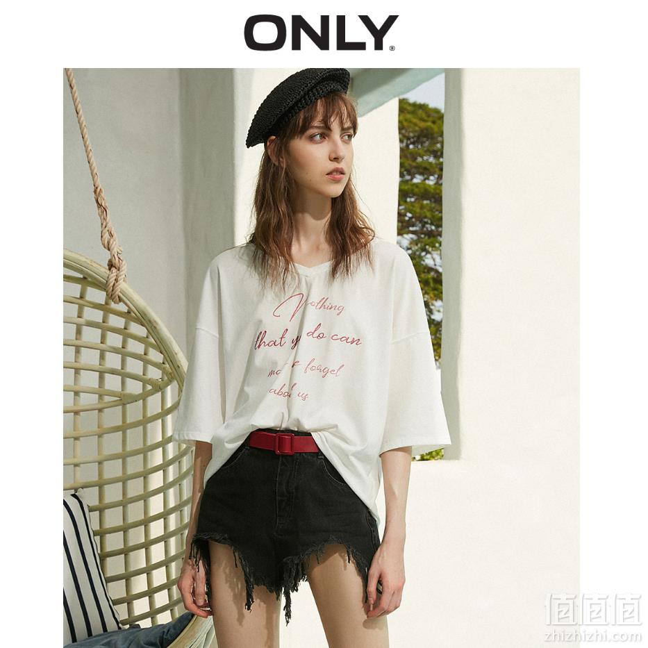 ONLY旗舰店  19新品 女士宽松字母纯棉短袖T恤89元包邮（需领券）