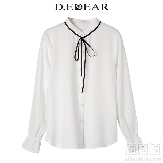 2019春季新款，D．F．DEAR 德菲蒂奥 气质纯色系带衬衫 2色新低97元包邮（需领券）