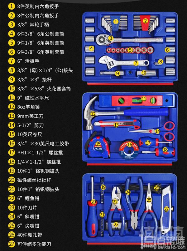 WORKPRO 万克宝 W009022 通用工具三层抽屉式组套125件套169元包邮（下单立减）