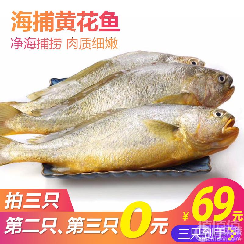 补券，浦津 新鲜冷冻野生大黄花鱼400g*3条69元包邮（双重优惠）拍3件