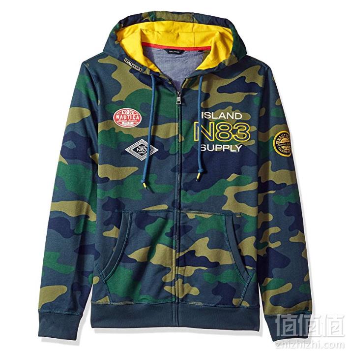 限S码，Nautica 诺帝卡 男士长袖绒面全拉链连帽运动衫 Prime会员凑单免费直邮含税到手207.93元