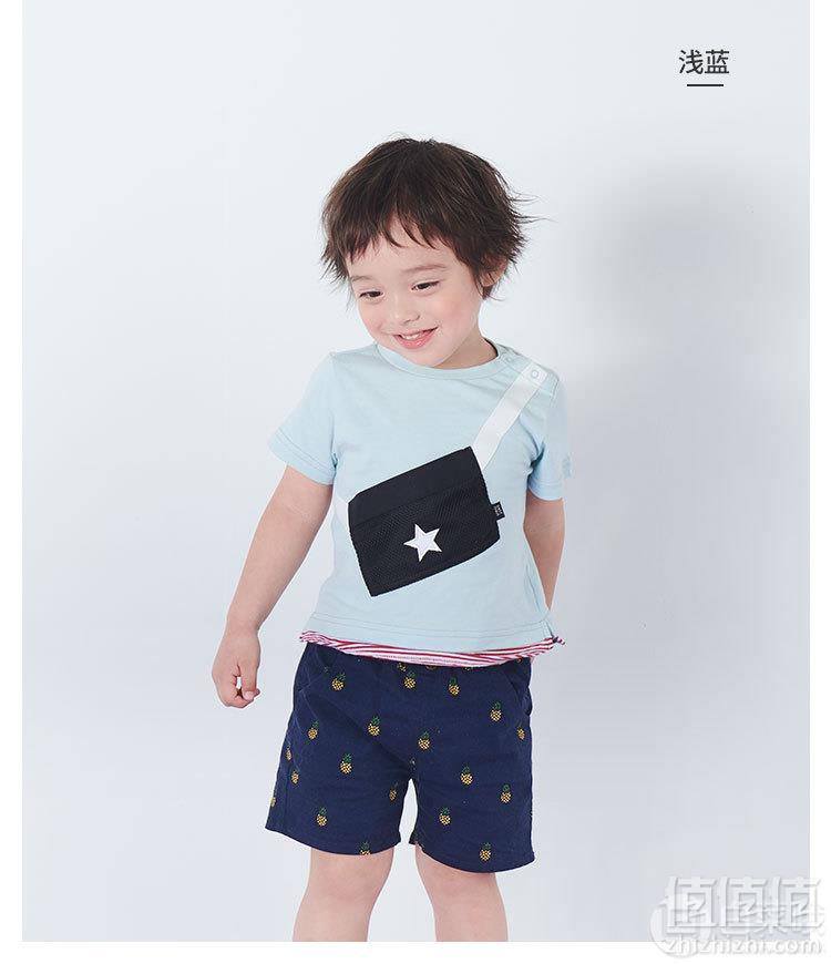 日本超高人气童装品牌，petit main 2019夏季新款假口袋撞色纯棉短袖T恤 2色新低39元包邮（双重优惠）配套短裤券后￥38