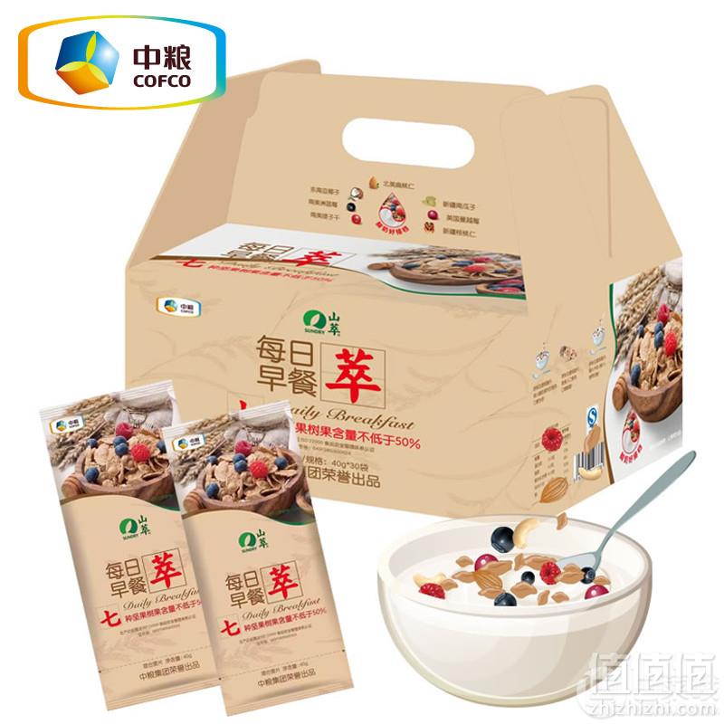<span>白菜！</span>中粮山萃 每日早餐水果麦片混合坚果麦片40g*30袋新低59包邮（需领券）