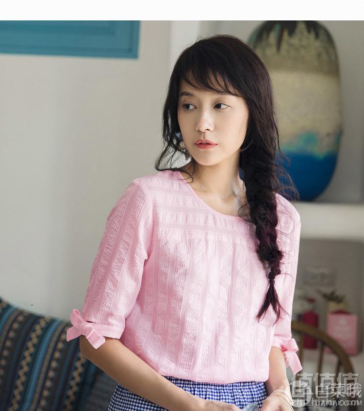茵曼 2019新款蝴蝶结半袖衬衫 3色90.6元包邮（双重优惠）