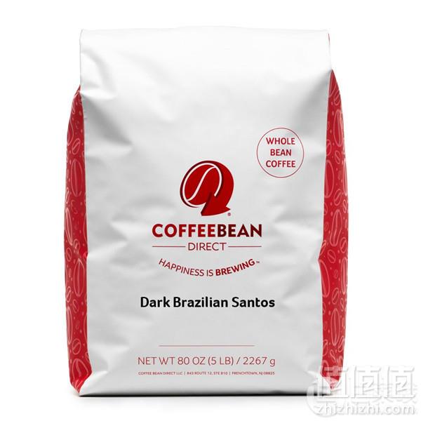 镇店之宝，Coffee Bean Direct 黑色巴西桑托斯 深度烘焙 全豆咖啡5磅（2267g） Prime会员免费直邮含税到手286.83元
