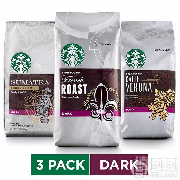 Starbucks 星巴克 深度烘培浓缩咖啡豆三口味组合装340g*3袋 Prime会员凑单免费直邮含税到手161元
