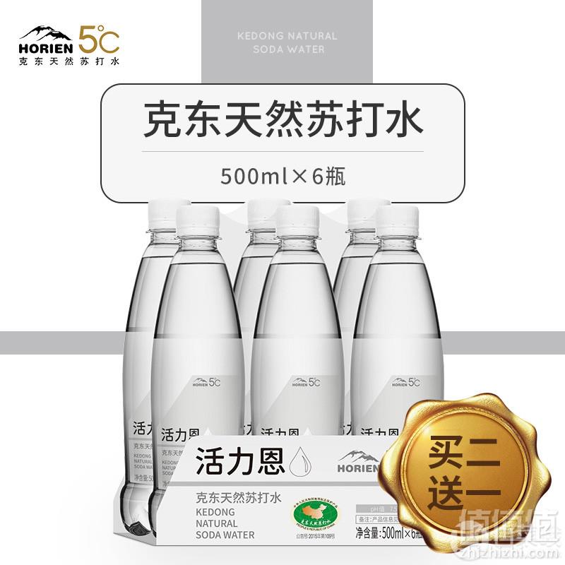 地理标志保护产品，HORIEN 活力恩 5°C 克东天然无气苏打水500ML*6瓶16元包邮（需领券）