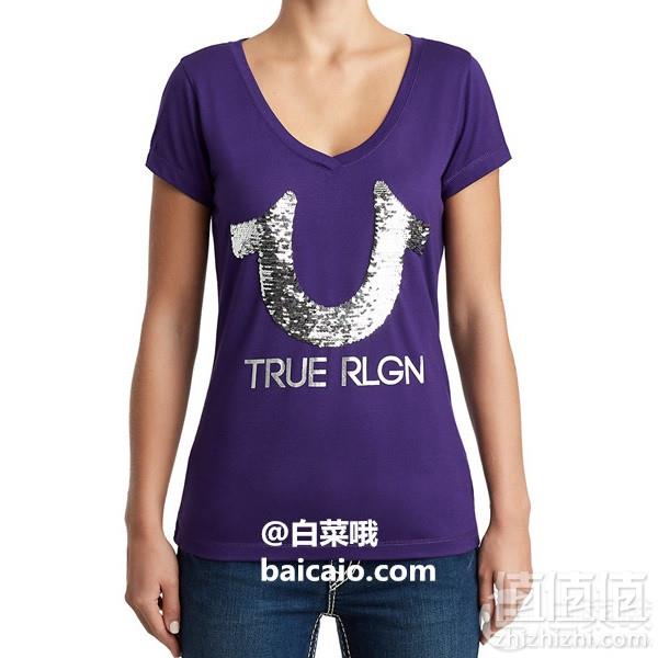 限S码，True Religion 真实信仰 Sequin 女士亮片短袖T恤 1.6折 Prime会员凑单免费直邮含税到手146元