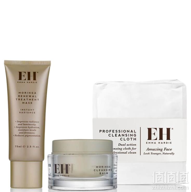 价值£78.5，Emma Hardie 辣木籽明星组合三件套装（卸妆洁面膏50ml+焕采修复面膜75ml+洁面巾）£34.3凑单直邮到手301元（需用码）