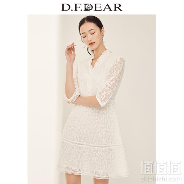 2019新款，D．F．DEAR 德菲蒂奥 纯色中袖气质简约蕾丝连衣裙 2色179元包邮（需领券）
