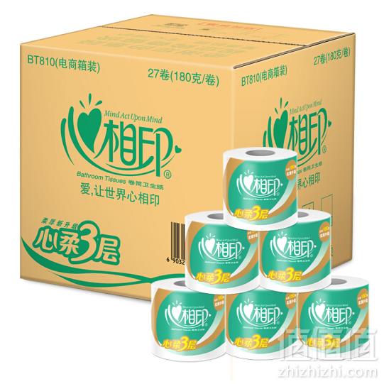 心相印 心柔系列 3层180g*27卷 *3箱 ￥114.8元包邮合38.3元/件（双重优惠）