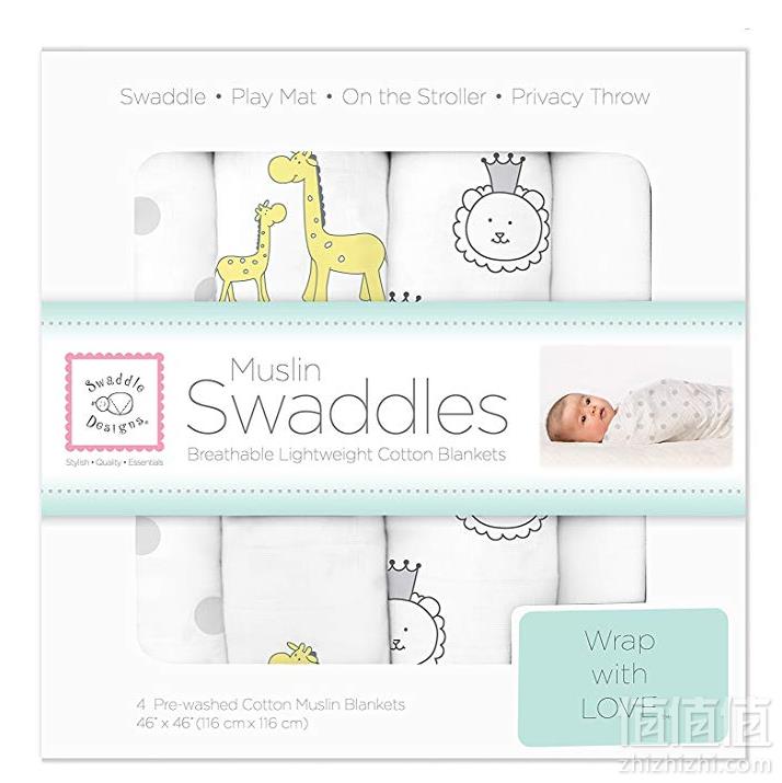 SwaddleDesigns Muslin细棉 婴儿包巾/抱毯 4条装 Prime会员免费直邮到手223.85元