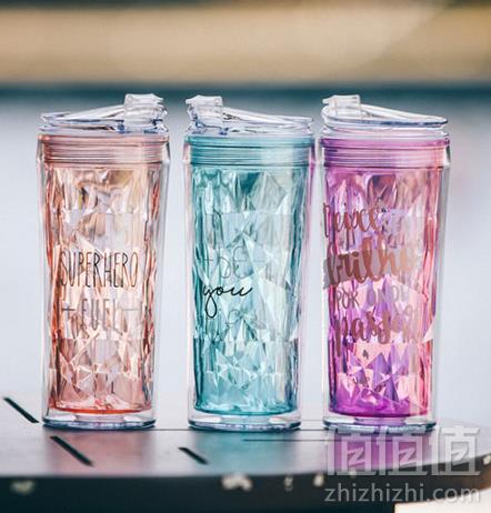 抖音爆款，LOK ART tanana ins风钻石双层吸管杯 500ml 多色28.9元包邮（需领券）